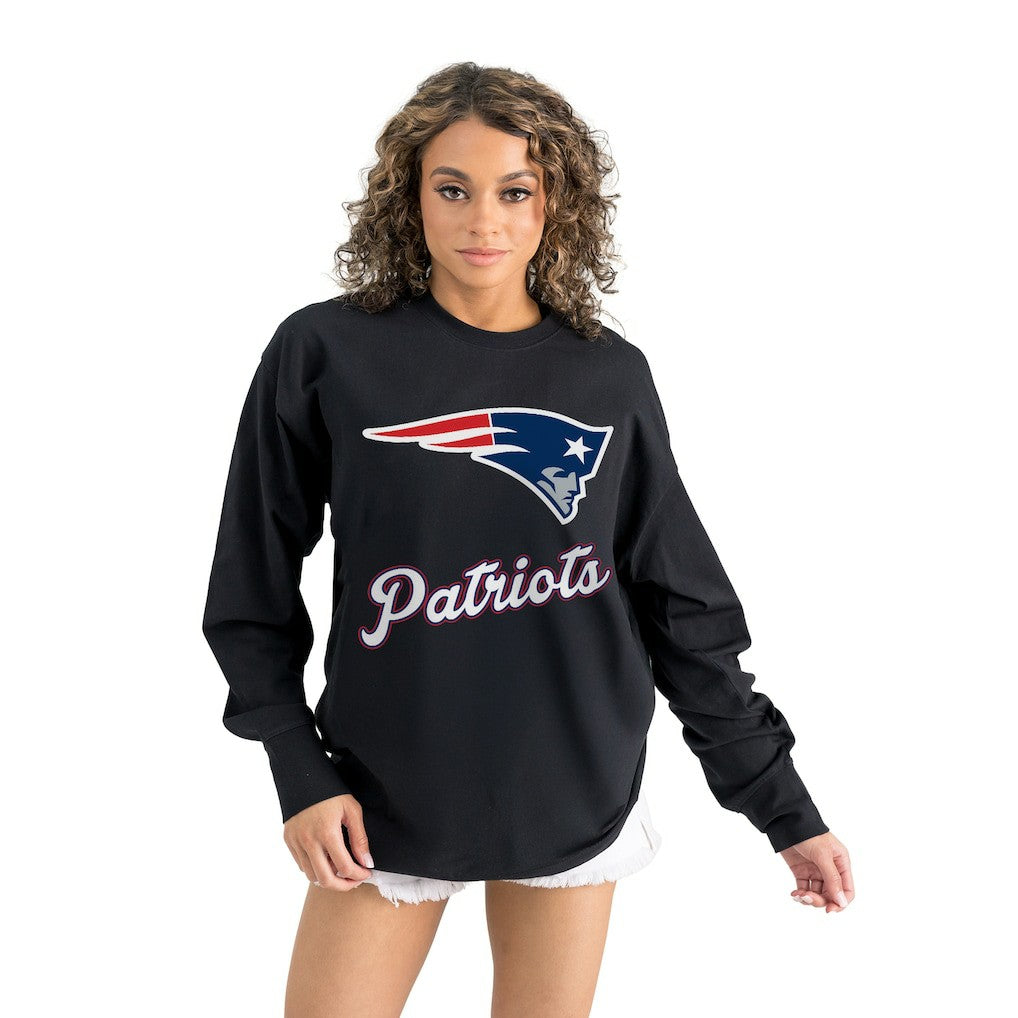 New England Patriots Gameday Couture Women's Oversized Long Sleeve T-Shirt - Black T-shirts