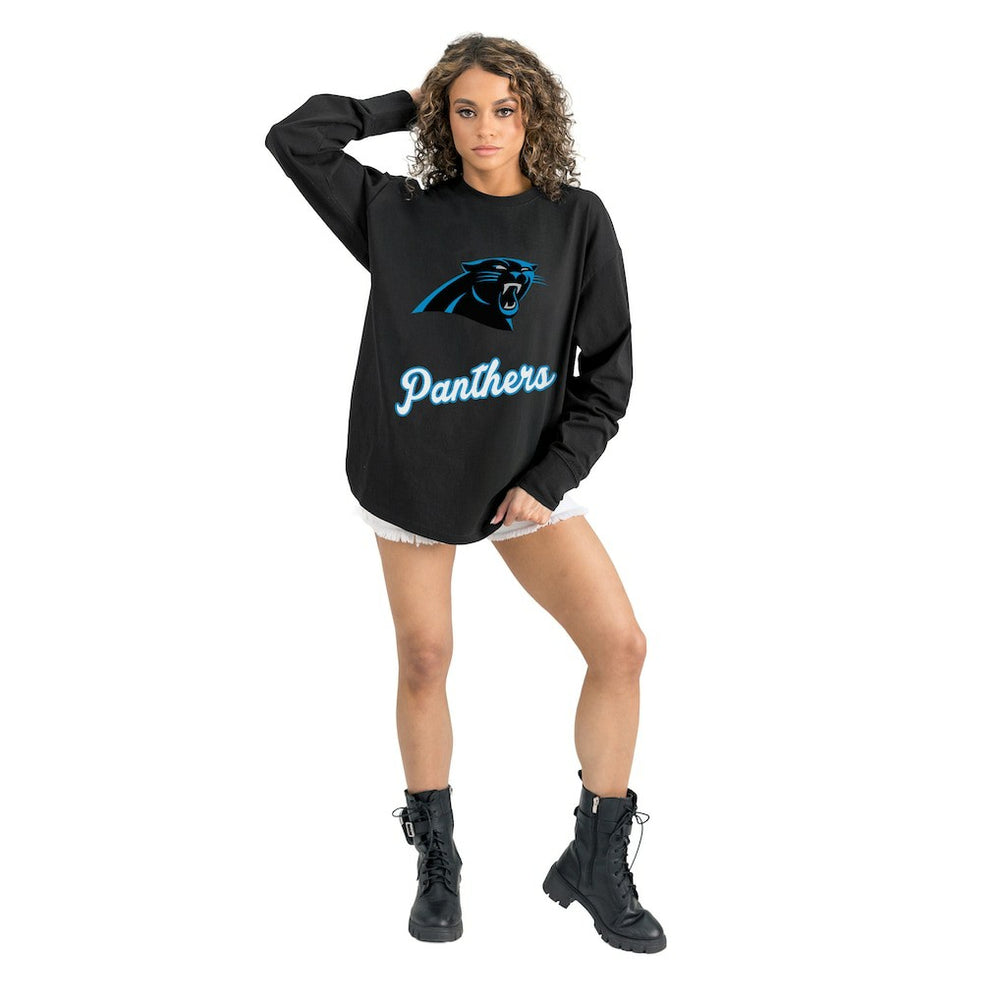 Carolina Panthers Gameday Couture Women's Oversized Long Sleeve T-Shirt - Black T-shirts