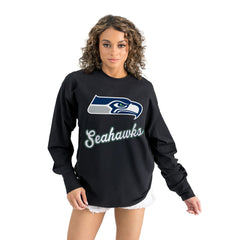 Seattle Seahawks Gameday Couture Women's Oversized Long Sleeve T-Shirt - Black T-shirts