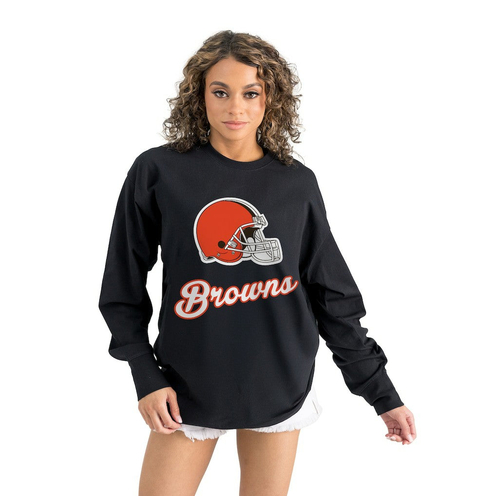 Cleveland Browns Gameday Couture Women's Oversized Long Sleeve T-Shirt - Black T-shirts
