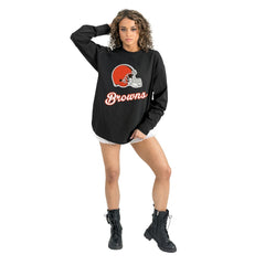 Cleveland Browns Gameday Couture Women's Oversized Long Sleeve T-Shirt - Black T-shirts