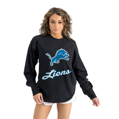 Detroit Lions Gameday Couture Women's Oversized Long Sleeve T-Shirt - Black T-shirts