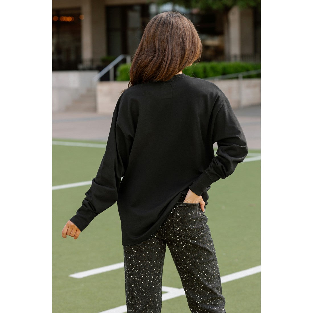 Detroit Lions Gameday Couture Women's Oversized Long Sleeve T-Shirt - Black T-shirts