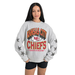 Kansas City Chiefs Gameday Couture Women's Resilience Relaxed Rhinestone Pullover Sweatshirt - Ash Pullover