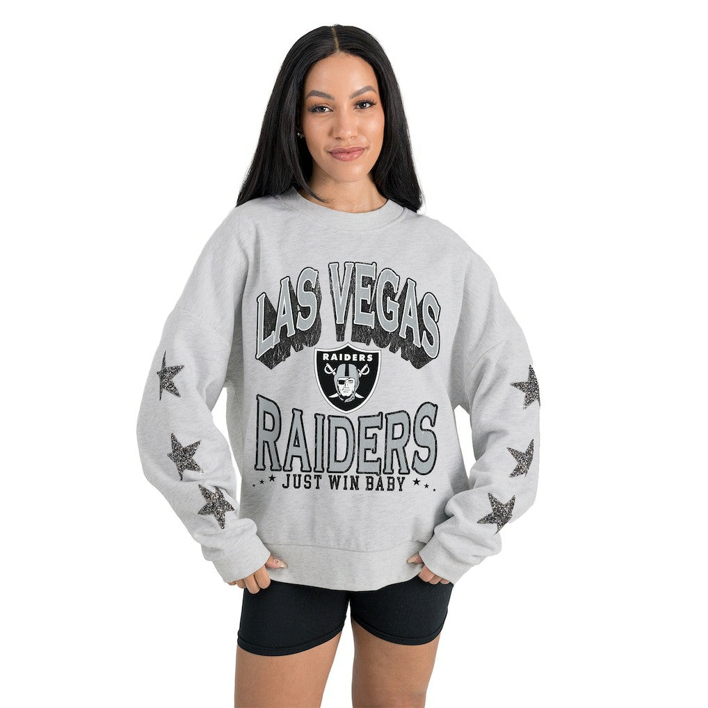 Las Vegas Raiders Gameday Couture Women's Resilience Relaxed Rhinestone Pullover Sweatshirt - Ash Pullover