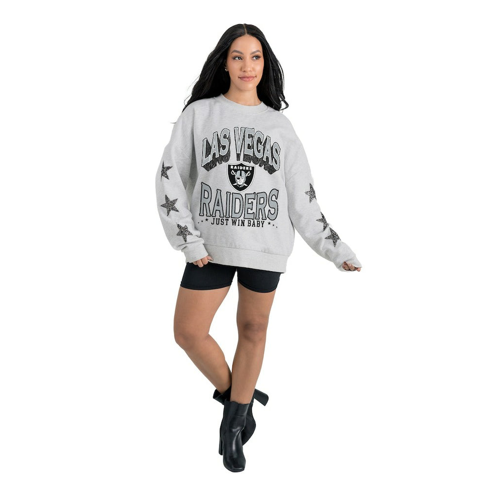 Las Vegas Raiders Gameday Couture Women's Resilience Relaxed Rhinestone Pullover Sweatshirt - Ash Pullover