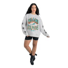 Miami Dolphins Gameday Couture Women's Resilience Relaxed Rhinestone Pullover Sweatshirt - Ash Pullover