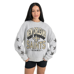 New Orleans Saints Gameday Couture Women's Resilience Relaxed Rhinestone Pullover Sweatshirt - Ash Pullover