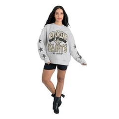 New Orleans Saints Gameday Couture Women's Resilience Relaxed Rhinestone Pullover Sweatshirt - Ash Pullover
