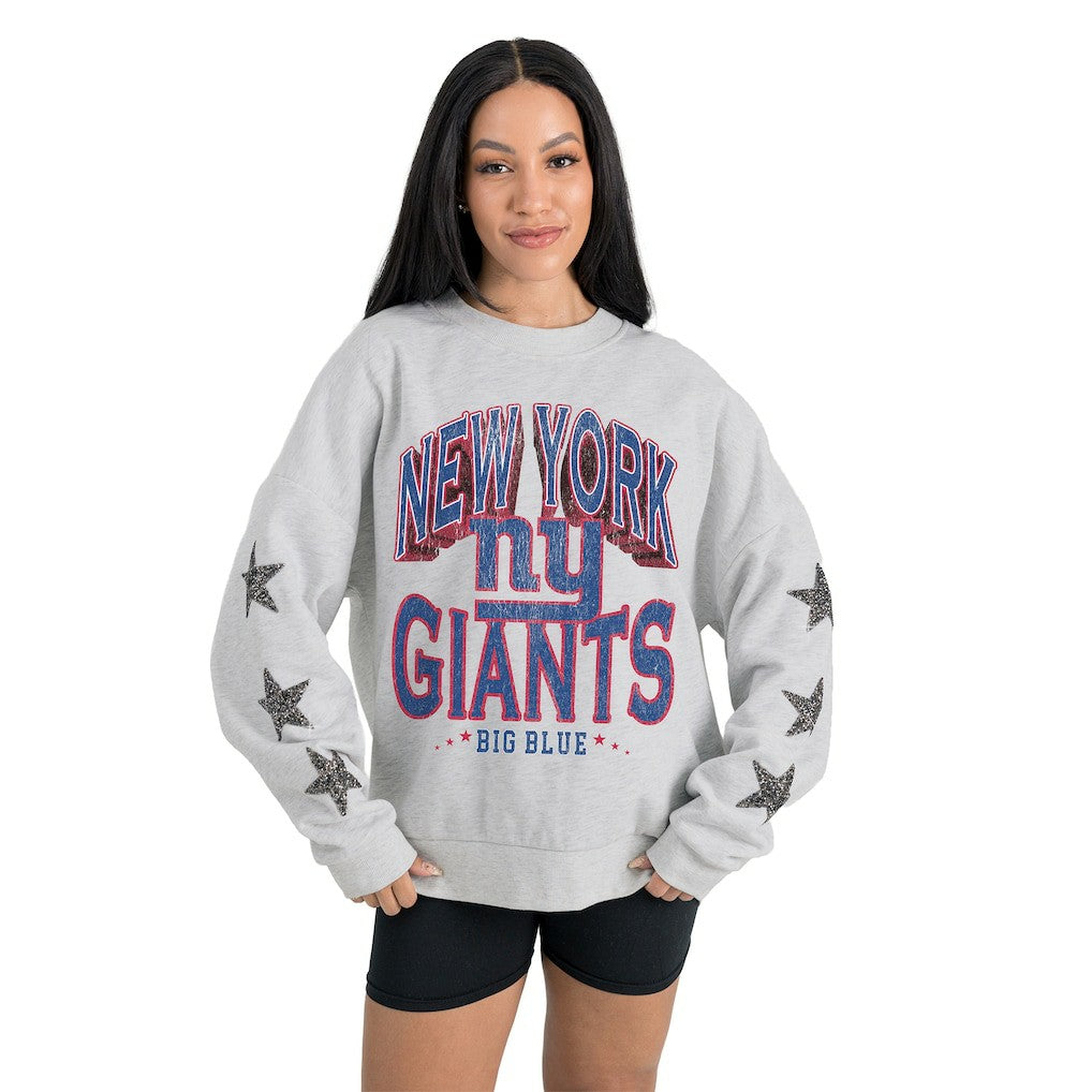 New York Giants Gameday Couture Women's Resilience Relaxed Rhinestone Pullover Sweatshirt - Ash Pullover