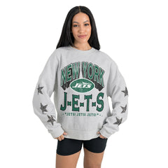 New York Jets Gameday Couture Women's Resilience Relaxed Rhinestone Pullover Sweatshirt - Ash Pullover