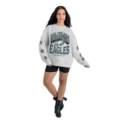 Philadelphia Eagles Gameday Couture Women's Resilience Relaxed Rhinestone Pullover Sweatshirt - Ash Pullover