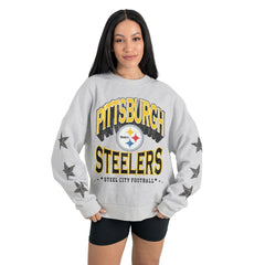Pittsburgh Steelers Gameday Couture Women's Resilience Relaxed Rhinestone Pullover Sweatshirt - Ash Pullover