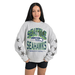 Seattle Seahawks Gameday Couture Women's Resilience Relaxed Rhinestone Pullover Sweatshirt - Ash Pullover