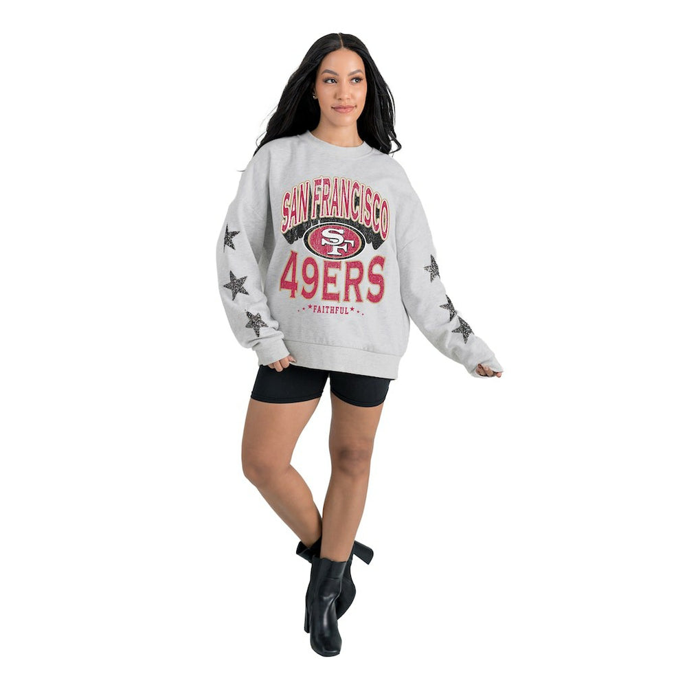 San Francisco 49ers Gameday Couture Women's Resilience Relaxed Rhinestone Pullover Sweatshirt - Ash Pullover