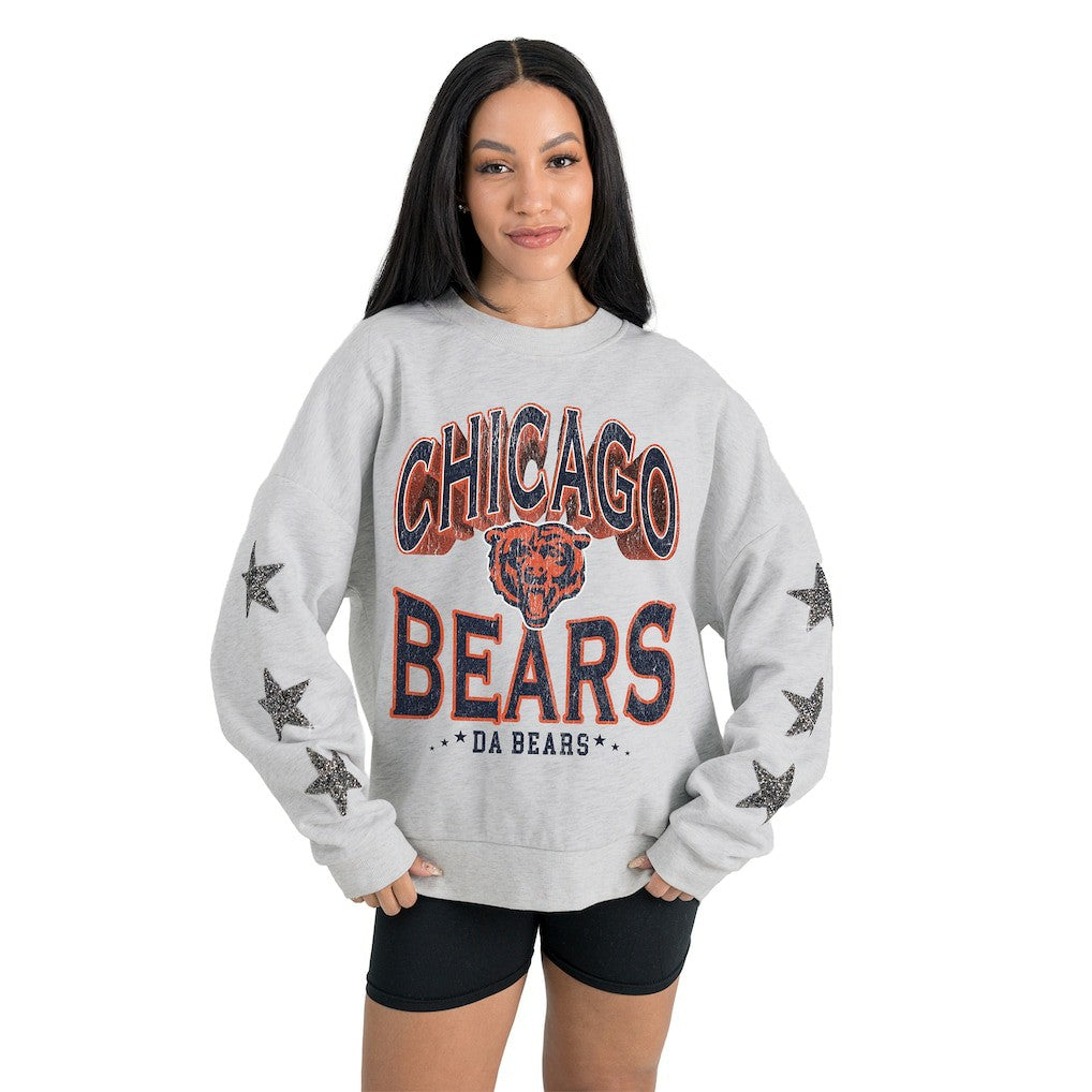 Chicago Bears Gameday Couture Women's Resilience Relaxed Rhinestone Pullover Sweatshirt - Ash Pullover