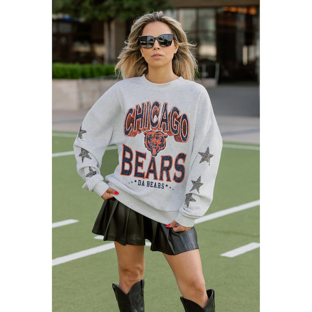 Chicago Bears Gameday Couture Women's Resilience Relaxed Rhinestone Pullover Sweatshirt - Ash Pullover