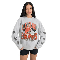 Cleveland Browns Gameday Couture Women's Resilience Relaxed Rhinestone Pullover Sweatshirt - Ash Pullover