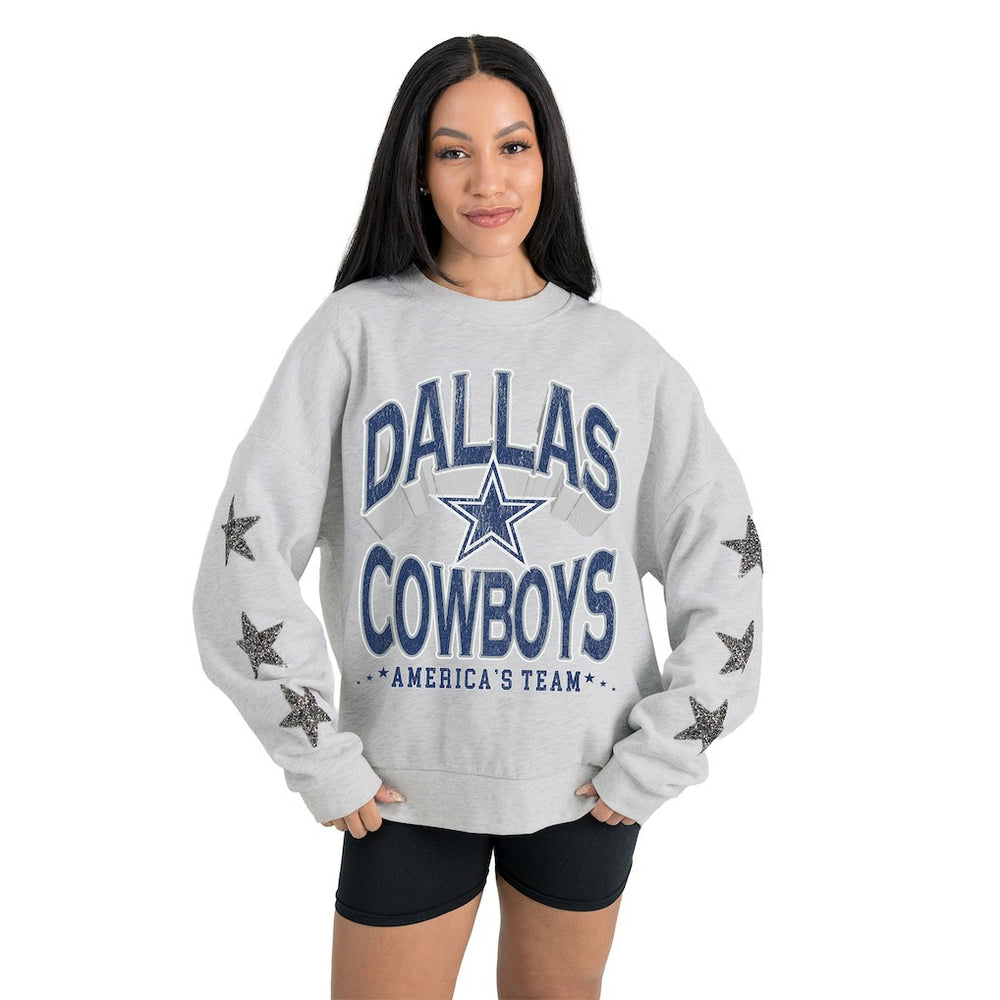 Dallas Cowboys Gameday Couture Women's Resilience Relaxed Rhinestone Pullover Sweatshirt - Ash Pullover
