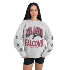 Atlanta Falcons Gameday Couture Women's Resilience Relaxed Rhinestone Pullover Sweatshirt - Ash Pullover