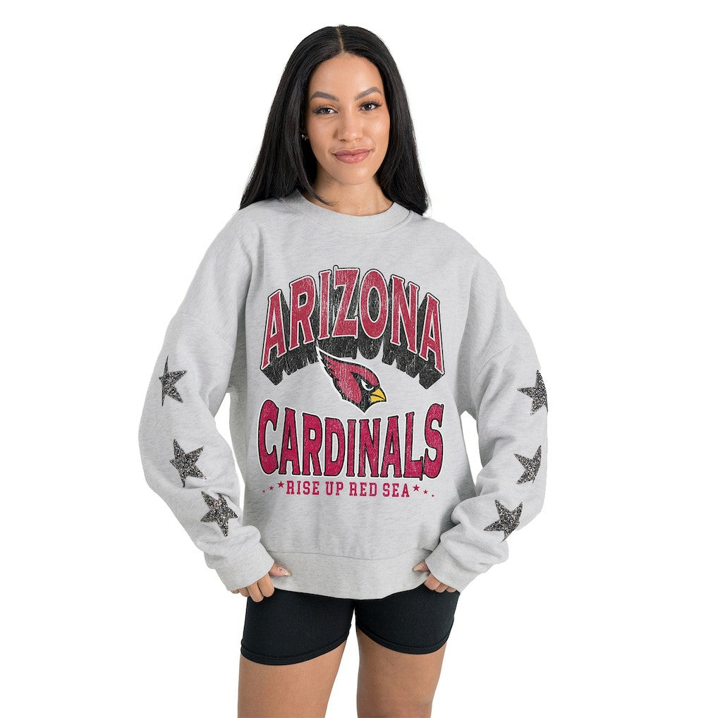 Arizona Cardinals Gameday Couture Women's Resilience Relaxed Rhinestone Pullover Sweatshirt - Ash Pullover