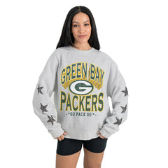 Green Bay Packers Gameday Couture Women's Resilience Relaxed Rhinestone Pullover Sweatshirt - Ash Pullover