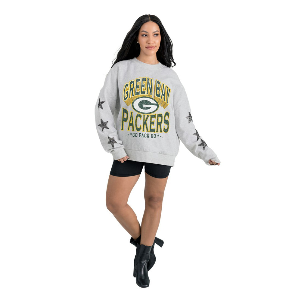 Green Bay Packers Gameday Couture Women's Resilience Relaxed Rhinestone Pullover Sweatshirt - Ash Pullover