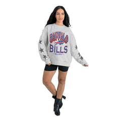 Buffalo Bills Gameday Couture Women's Resilience Relaxed Rhinestone Pullover Sweatshirt - Ash Pullover