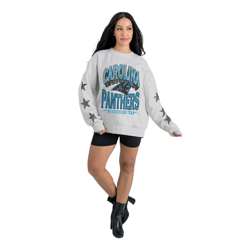 Carolina Panthers Gameday Couture Women's Resilience Relaxed Rhinestone Pullover Sweatshirt - Ash Pullover