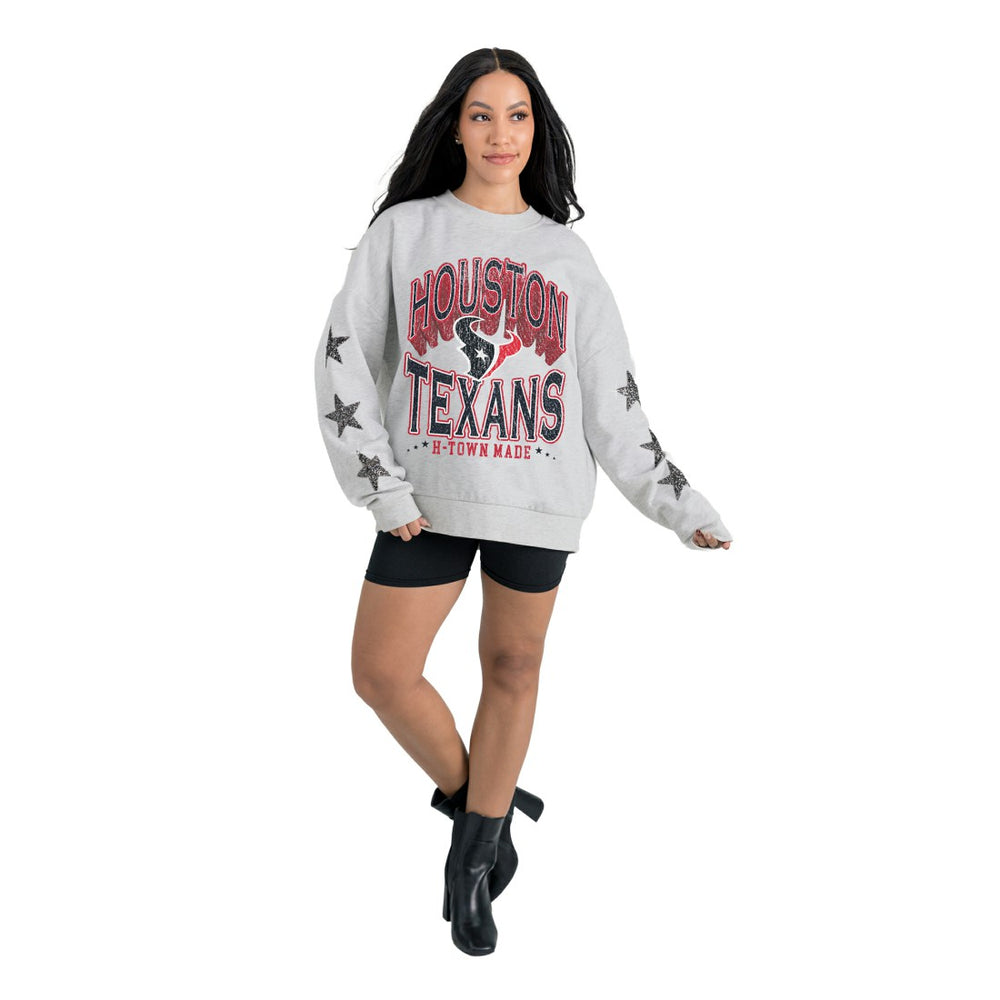Houston Texans Gameday Couture Women's Resilience Relaxed Rhinestone Pullover Sweatshirt - Ash Pullover