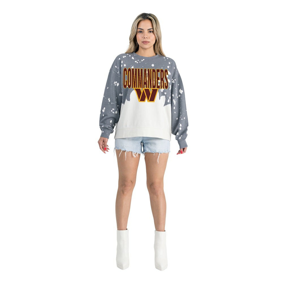 Washington Commanders Gameday Couture Women's Oversized Faded Wash Tri-Blend Pullover Sweatshirt - Gray Pullover