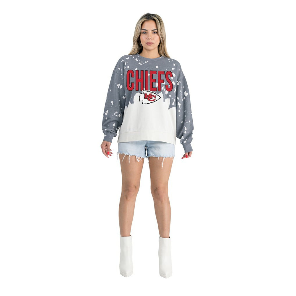 Kansas City Chiefs Gameday Couture Women's Oversized Faded Wash Tri-Blend Pullover Sweatshirt - Gray Pullover