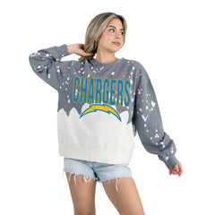 Los Angeles Chargers Gameday Couture Women's Oversized Faded Wash Tri-Blend Pullover Sweatshirt - Gray Pullover