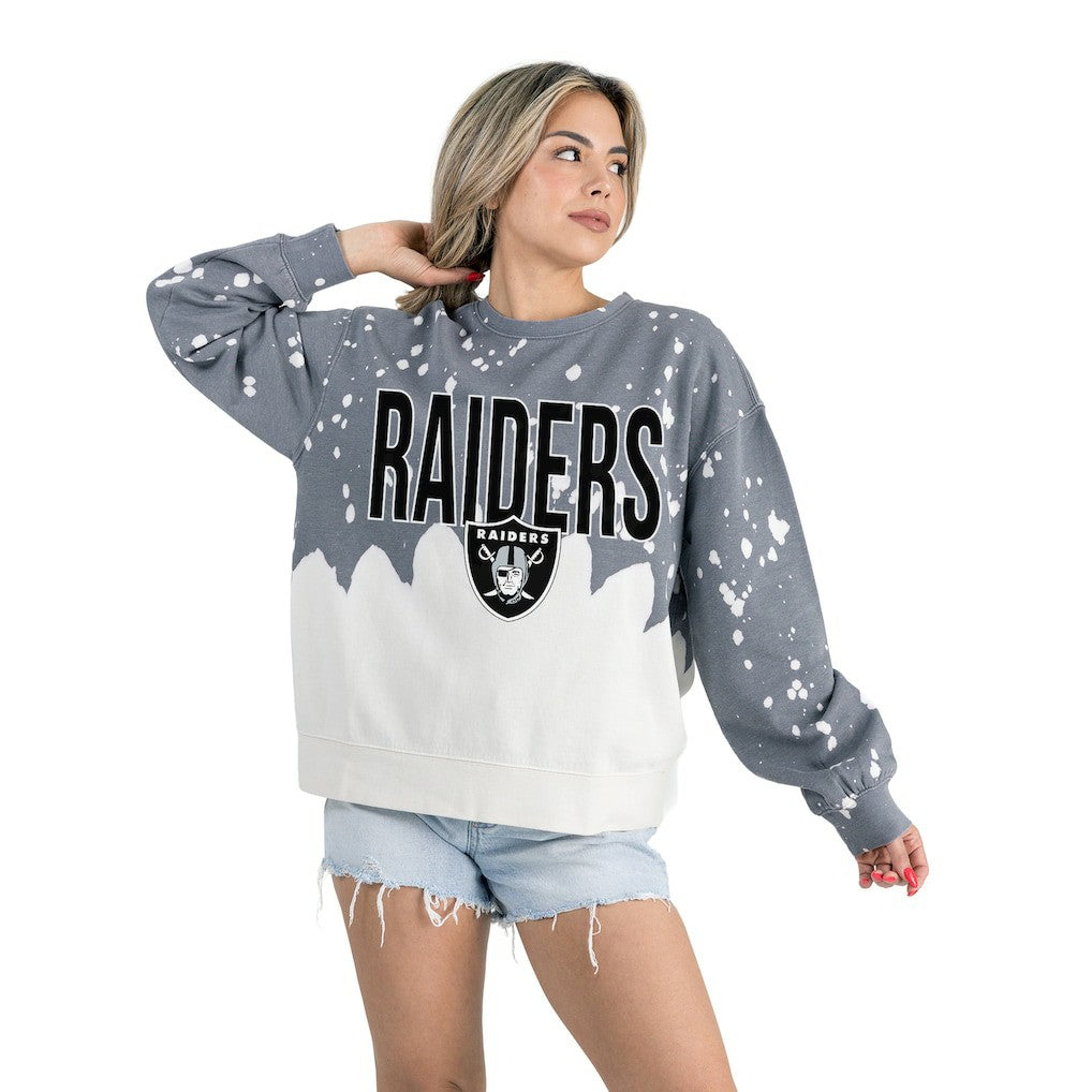 Las Vegas Raiders Gameday Couture Women's Oversized Faded Wash Tri-Blend Pullover Sweatshirt - Gray Pullover
