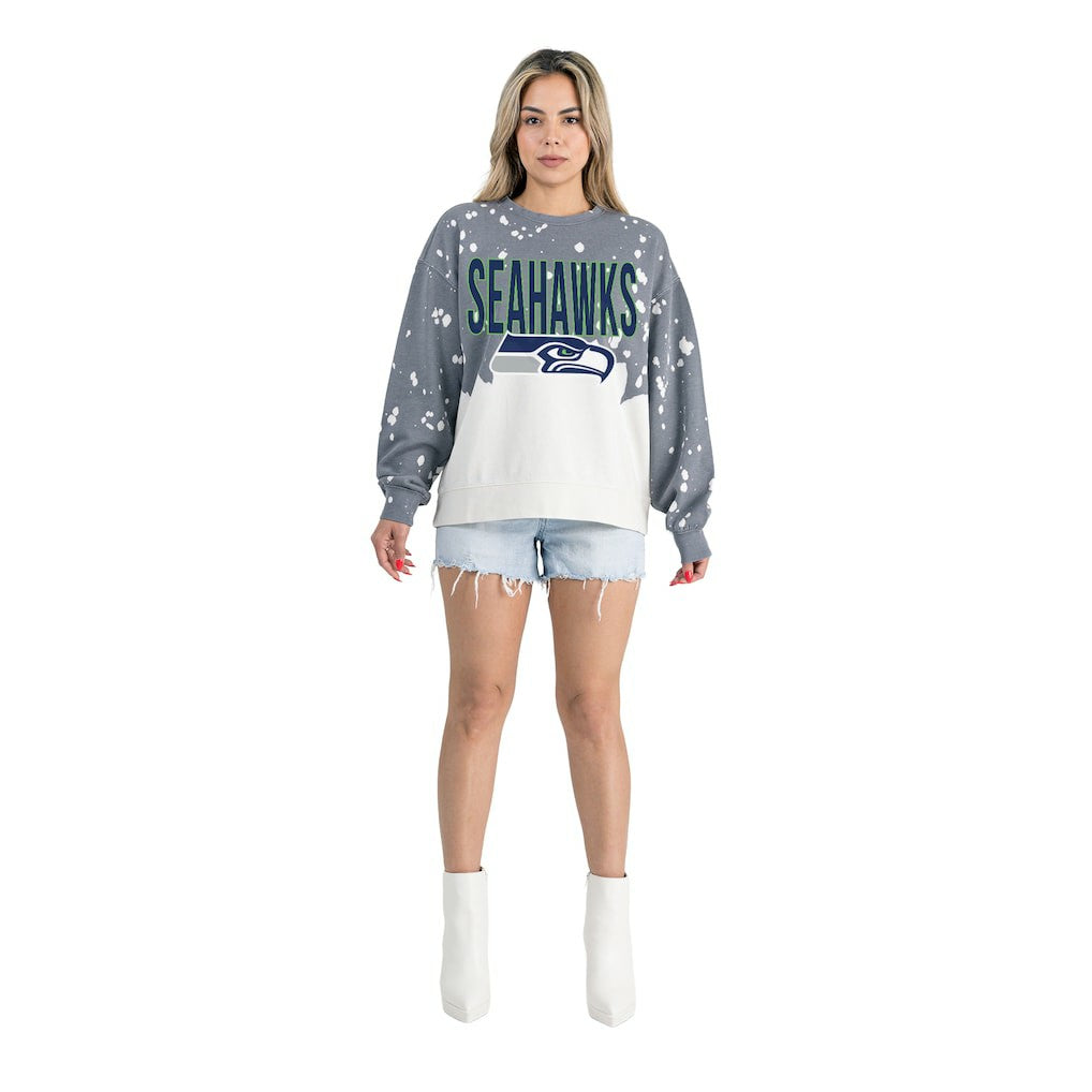 Seattle Seahawks Gameday Couture Women's Oversized Faded Wash Tri-Blend Pullover Sweatshirt - Gray Pullover