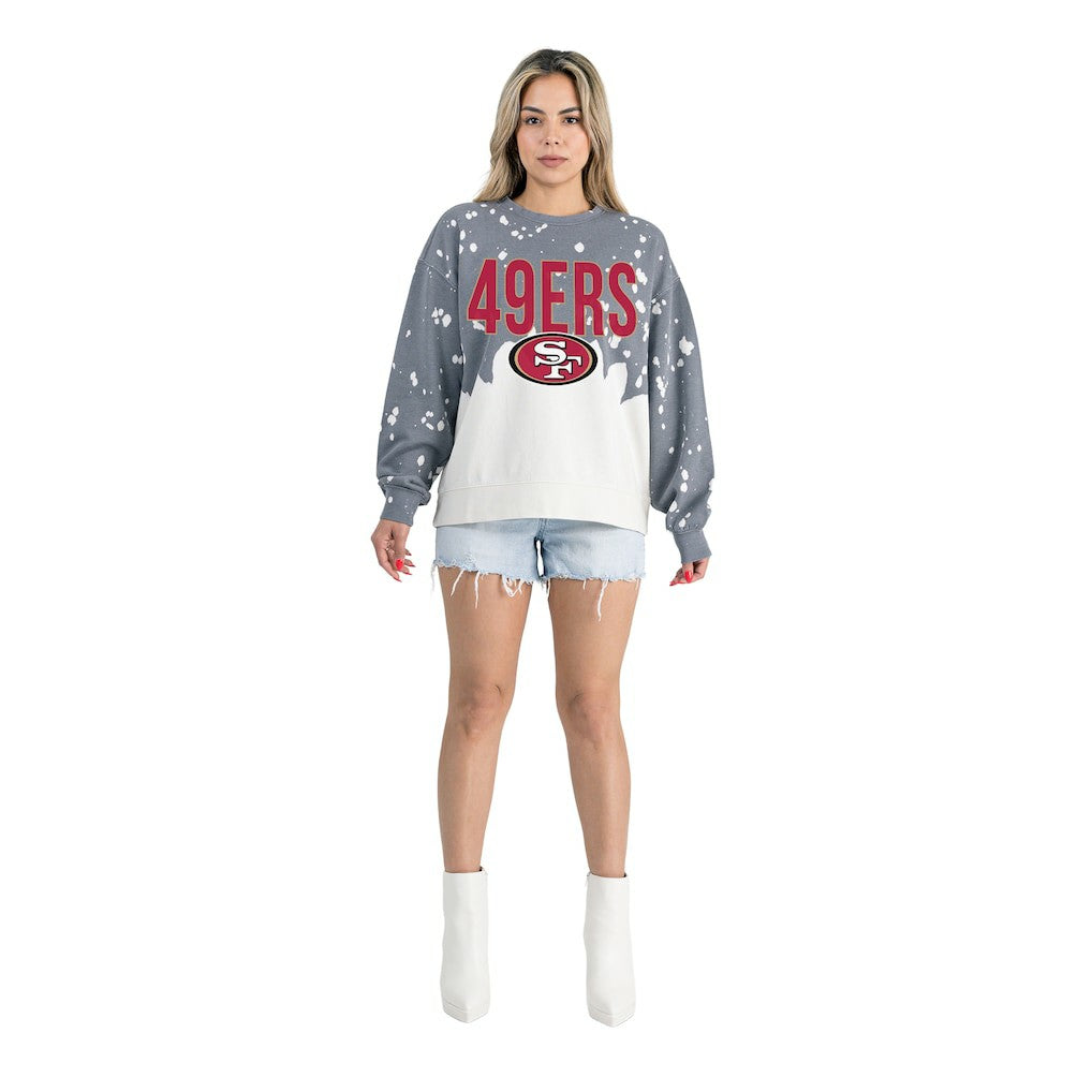 San Francisco 49ers Gameday Couture Women's Oversized Faded Wash Tri-Blend Pullover Sweatshirt - Gray Pullover