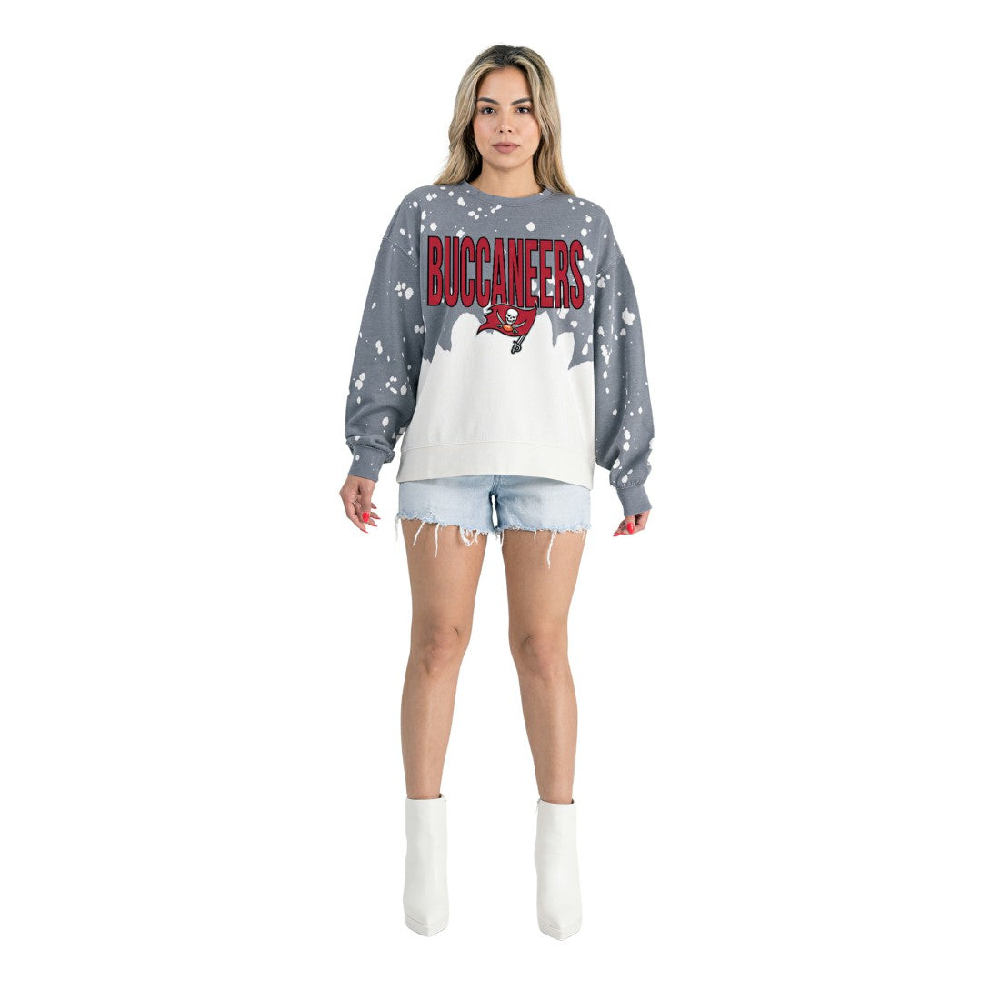 Tampa Bay Buccaneers Gameday Couture Women's Oversized Faded Wash Tri-Blend Pullover Sweatshirt - Gray Pullover