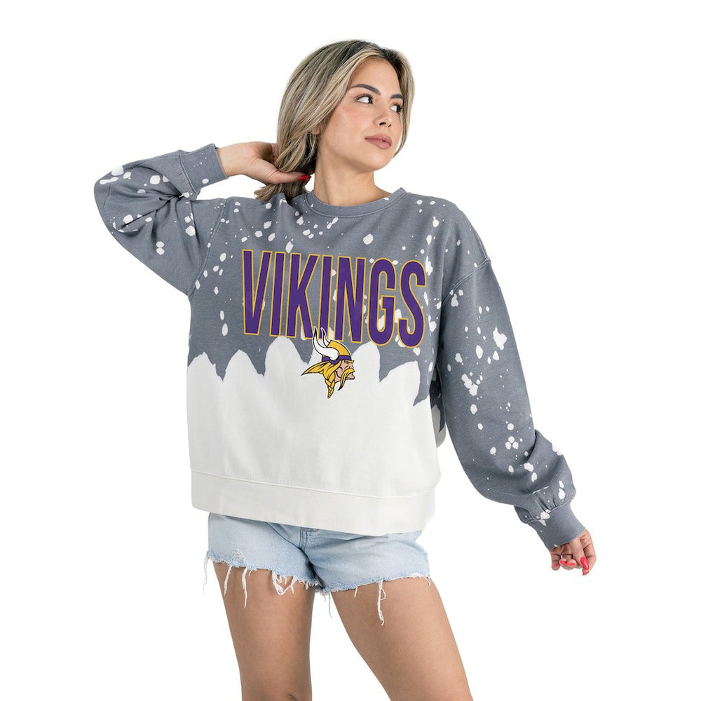 Minnesota Vikings Gameday Couture Women's Oversized Faded Wash Tri-Blend Pullover Sweatshirt - Gray Pullover