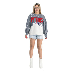 New England Patriots Gameday Couture Women's Oversized Faded Wash Tri-Blend Pullover Sweatshirt - Gray Pullover