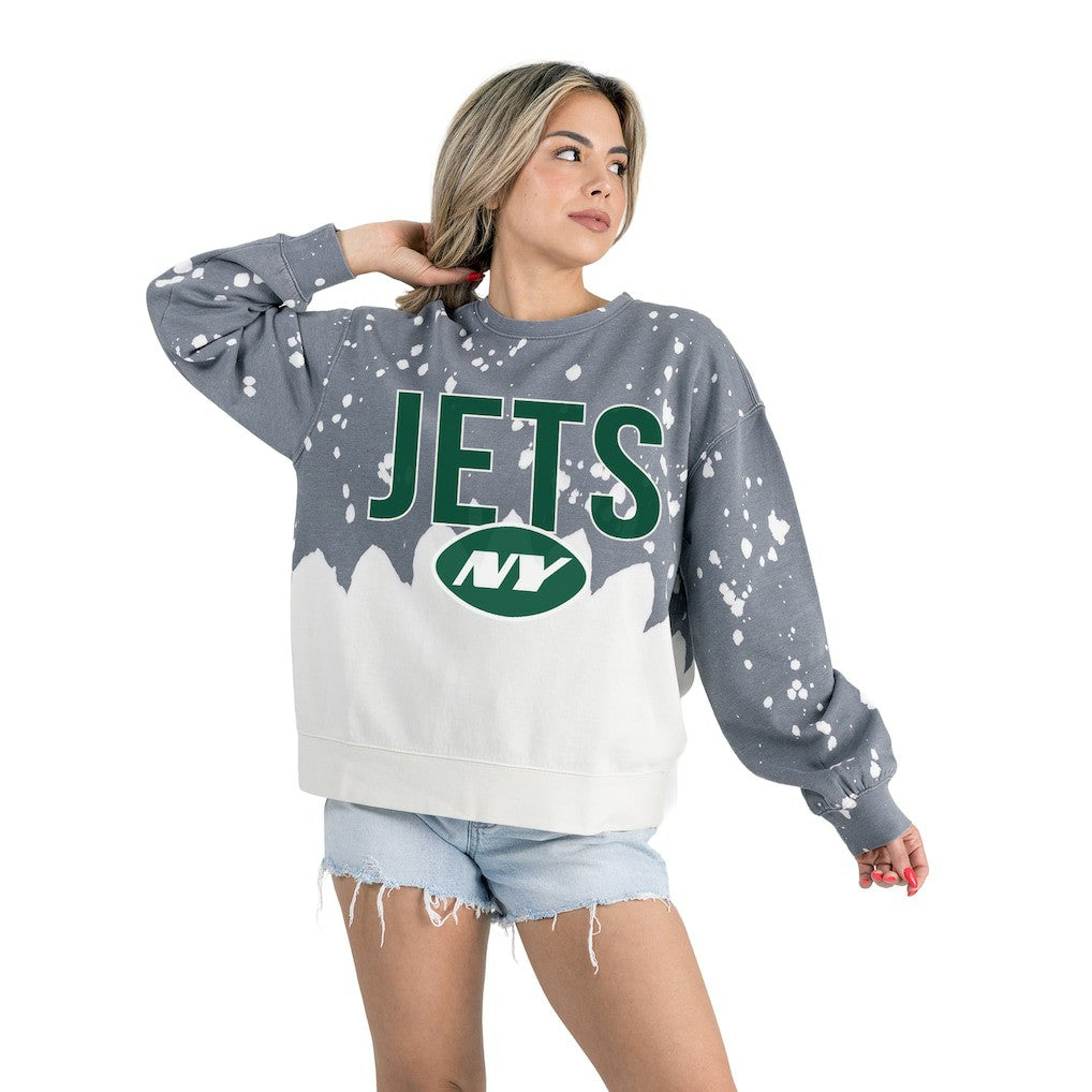 New York Jets Gameday Couture Women's Oversized Faded Wash Tri-Blend Pullover Sweatshirt - Gray Pullover