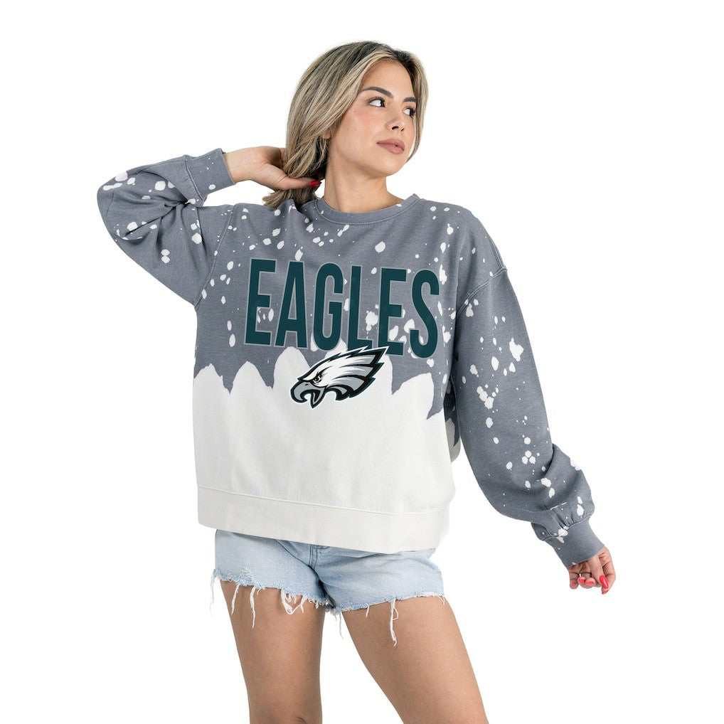 Philadelphia Eagles Gameday Couture Women's Oversized Faded Wash Tri-Blend Pullover Sweatshirt - Gray Pullover