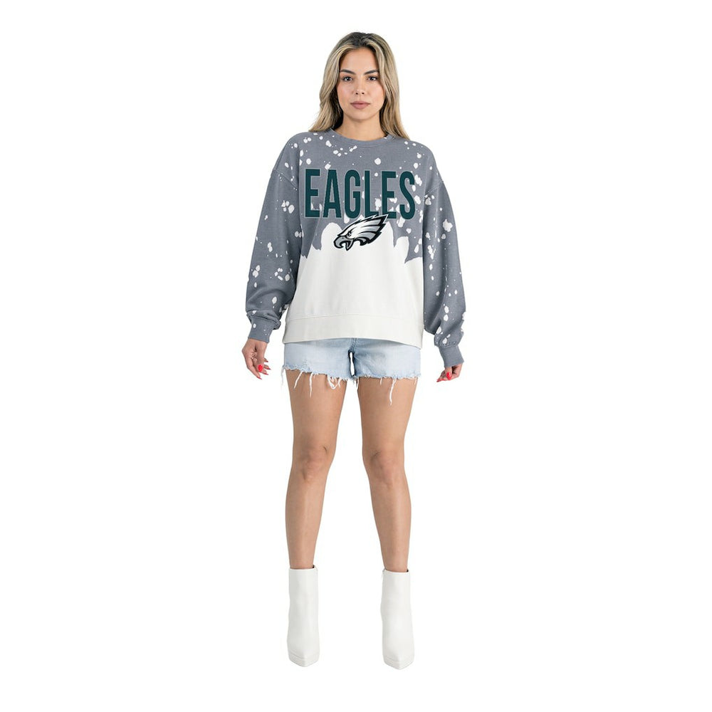 Philadelphia Eagles Gameday Couture Women's Oversized Faded Wash Tri-Blend Pullover Sweatshirt - Gray Pullover