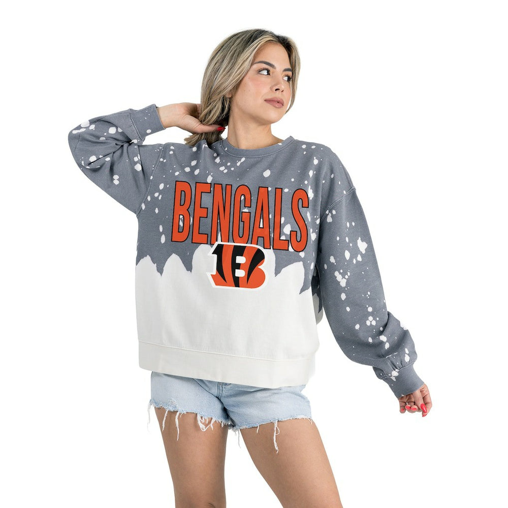 Cincinnati Bengals Gameday Couture Women's Oversized Faded Wash Tri-Blend Pullover Sweatshirt - Gray Pullover