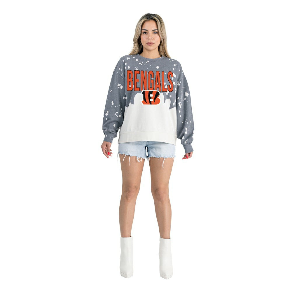 Cincinnati Bengals Gameday Couture Women's Oversized Faded Wash Tri-Blend Pullover Sweatshirt - Gray Pullover