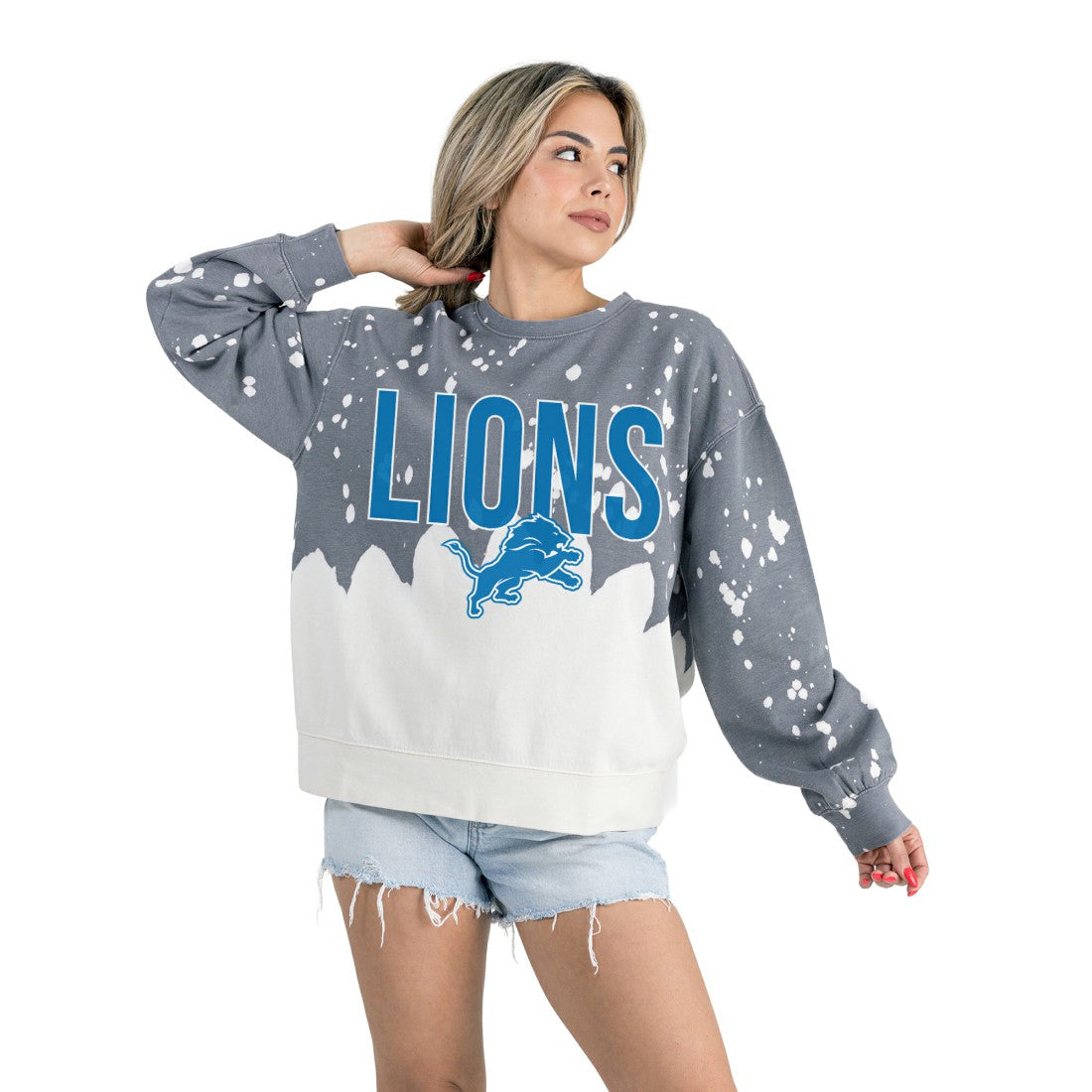 Detroit Lions Gameday Couture Women's Oversized Faded Wash Tri-Blend Pullover Sweatshirt - Gray Pullover