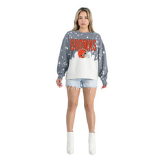 Cleveland Browns Gameday Couture Women's Oversized Faded Wash Tri-Blend Pullover Sweatshirt - Gray Pullover