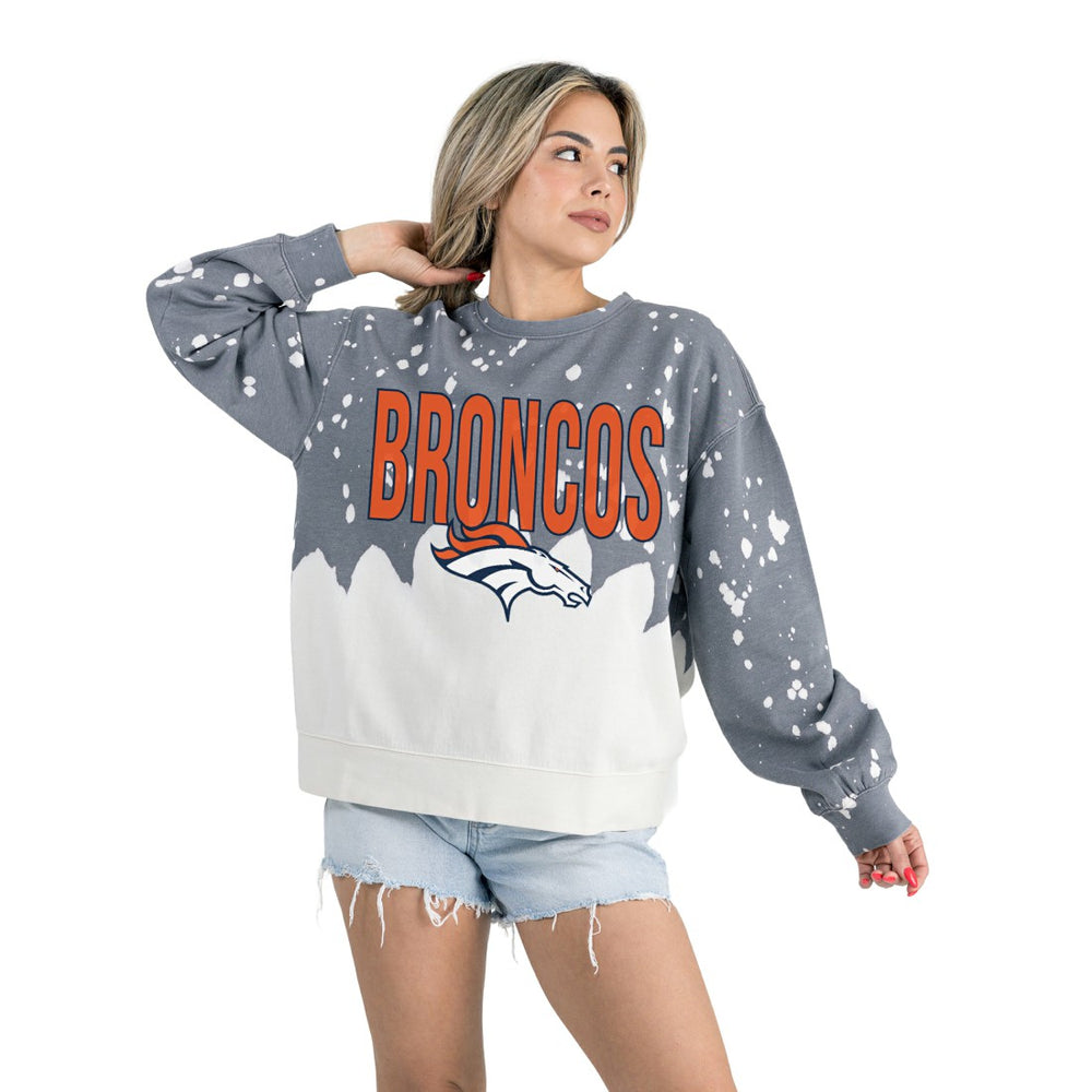 Denver Broncos Gameday Couture Women's Oversized Faded Wash Tri-Blend Pullover Sweatshirt - Gray Pullover