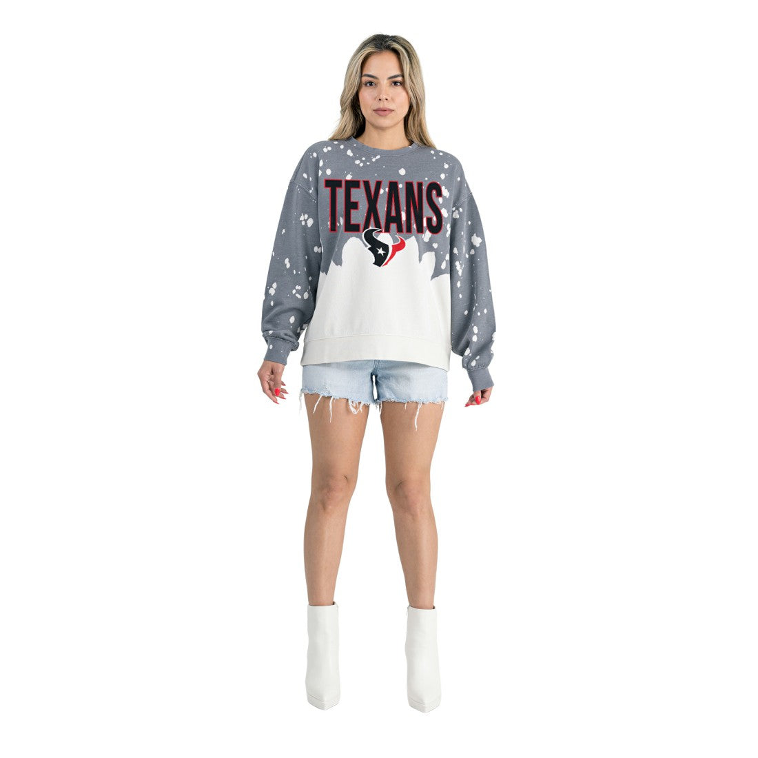 Houston Texans Gameday Couture Women's Oversized Faded Wash Tri-Blend Pullover Sweatshirt - Gray Pullover