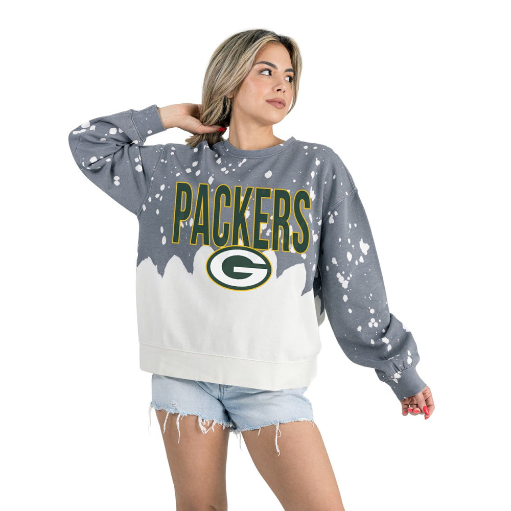 Green Bay Packers Gameday Couture Women's Oversized Faded Wash Tri-Blend Pullover Sweatshirt - Gray Pullover