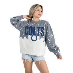 Indianapolis Colts Gameday Couture Women's Oversized Faded Wash Tri-Blend Pullover Sweatshirt - Gray Pullover